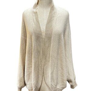 St. John Women’s Cream Wool-Blend Open Front Cardigan – Size XL